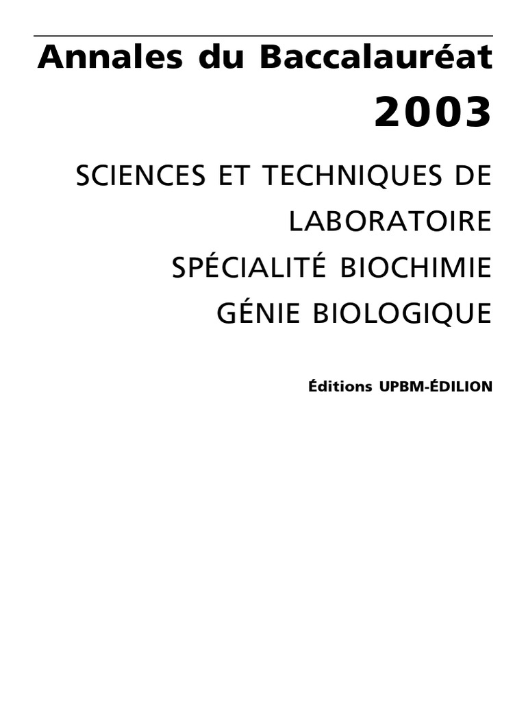 Annales Bac STL Biochimie 2003 | PDF | Enseignants
