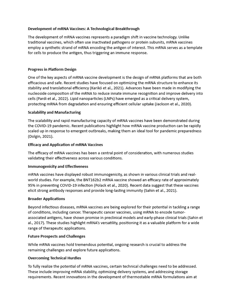mRNA Vaccine Development Breakthroughs | PDF | Vaccines | Life Sciences