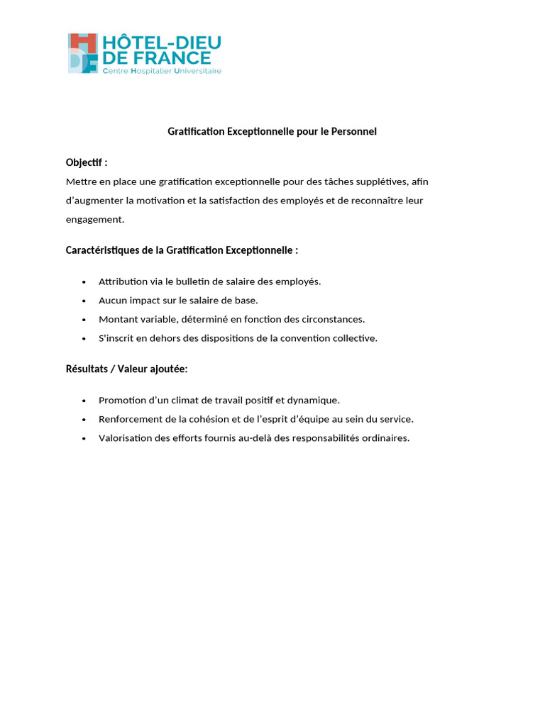 Gratification Exceptionnelle pour Employés | PDF