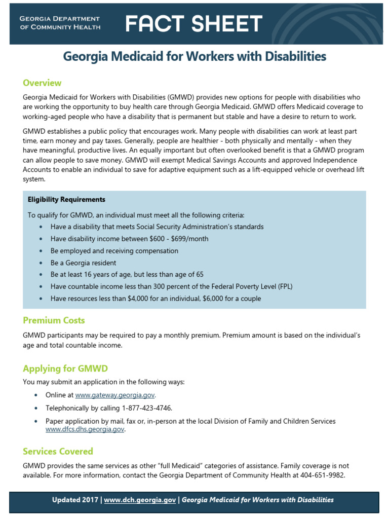 Georgia Medicaid for Workers with Disabilities | PDF