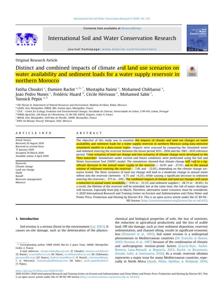 Choukri Et Al 2020 Climate and Land Use Change Impact | PDF | Surface ...