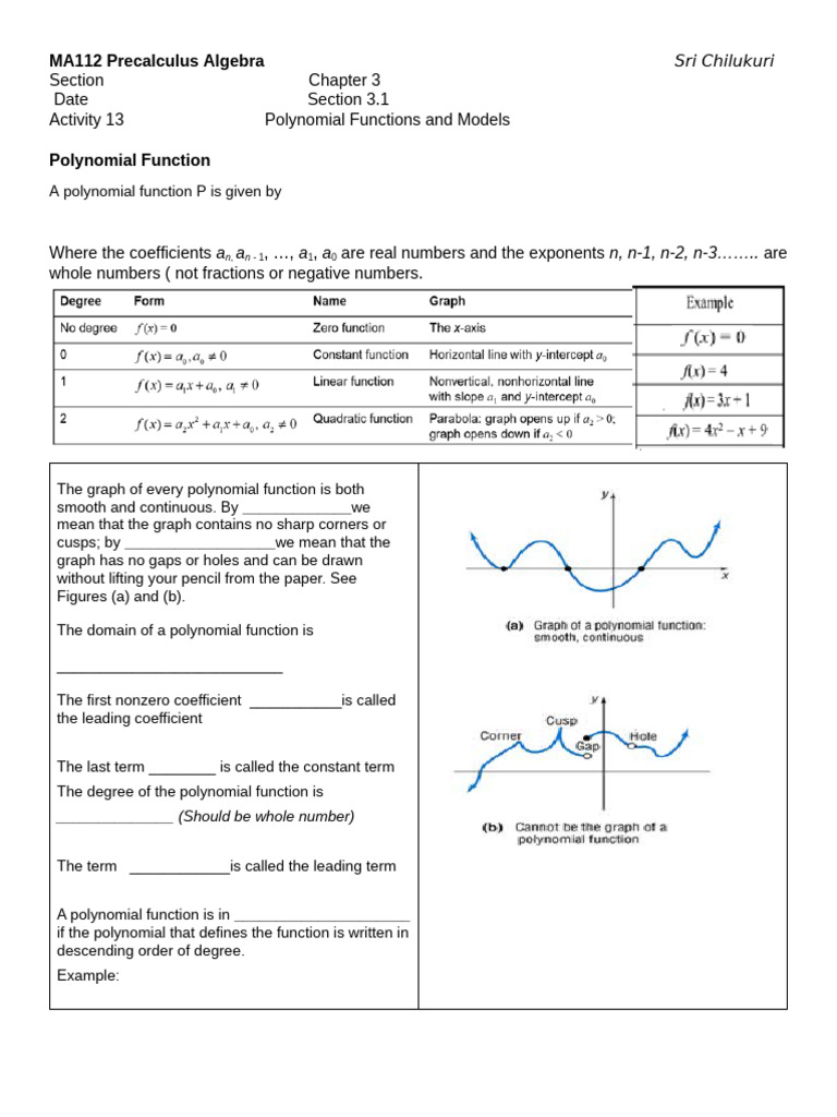 Notes+3.1 | PDF | Polynomial | Zero Of A Function