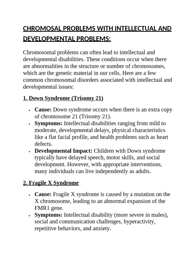 Chromosal Problems With Intellectual and Developmental Problems | PDF ...