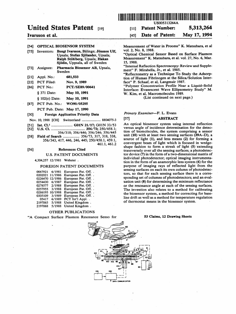 Us 5313264 A | PDF | Surface Plasmon Resonance | Biosensor