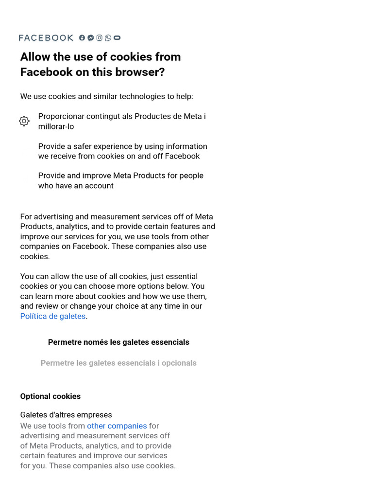 Facebook Cookie Usage and Options | PDF