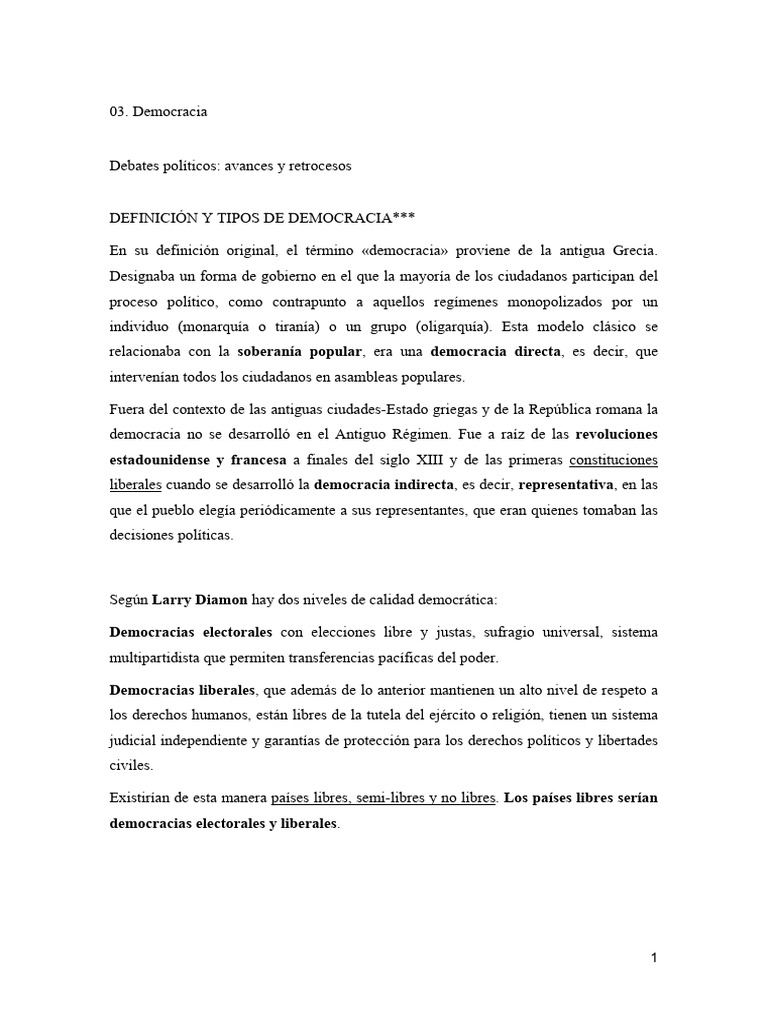 Tipos y Avances de la Democracia | PDF | Ideologías políticas | Democracia