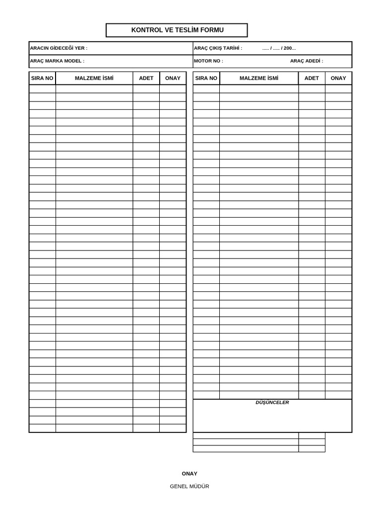 F52 Kontrol Ve Teslim Formu | PDF