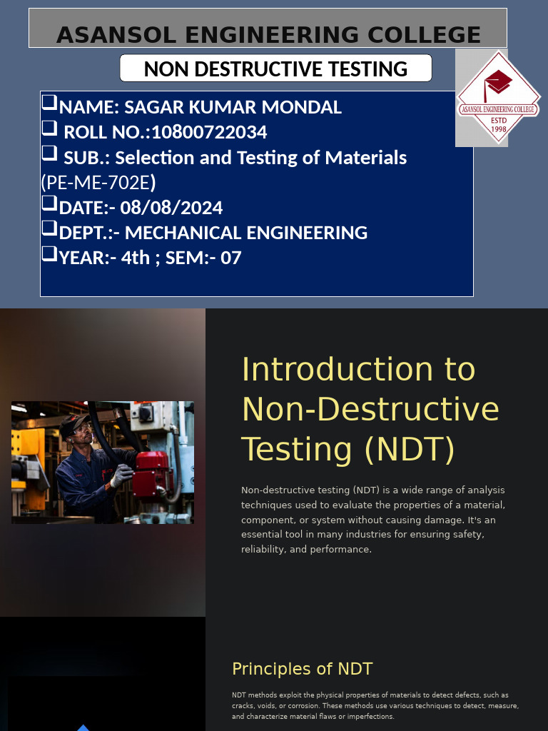 Non-Destructive Testing Techniques | PDF | Nondestructive Testing ...