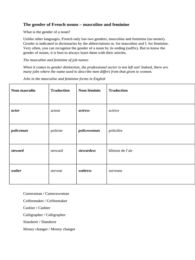 French Noun Genders Explained | PDF | Grammatical Gender | Language ...