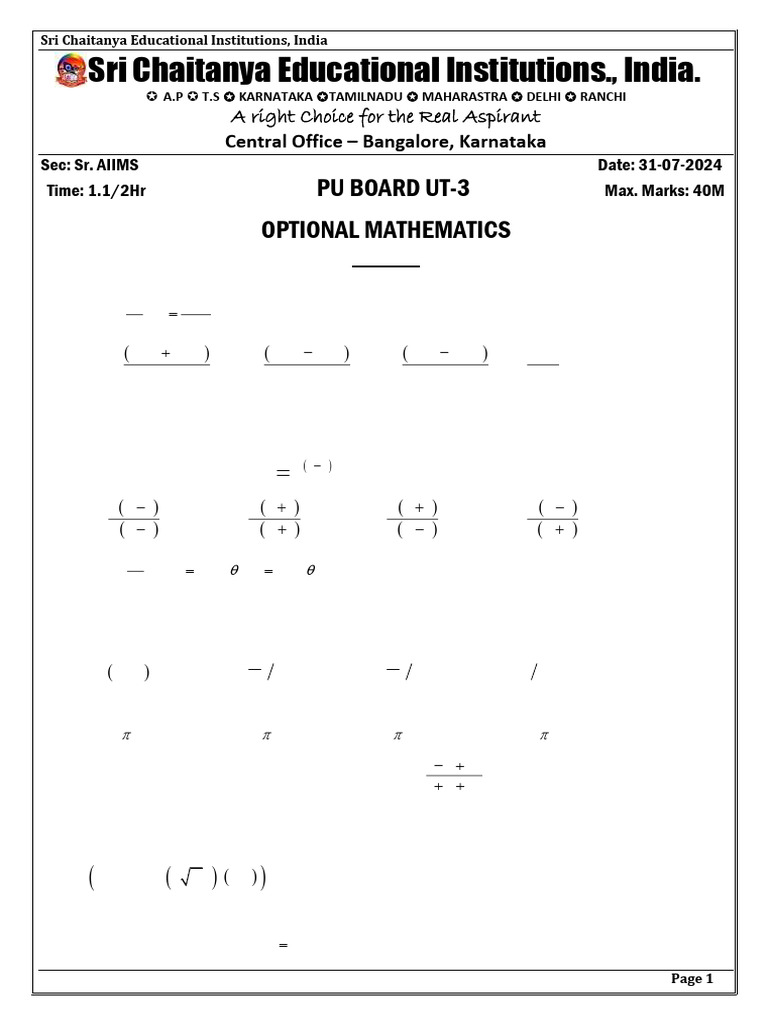 31-07-2024 - Sr. AIIMS - U.T-3 - Opt - MATHS - PU - BOARD - Q.Paper ...