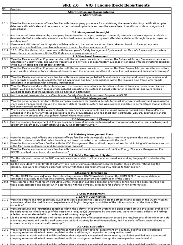 SIRE 2.0 Inspection Checklist Guide | PDF | Navigator | Navigation