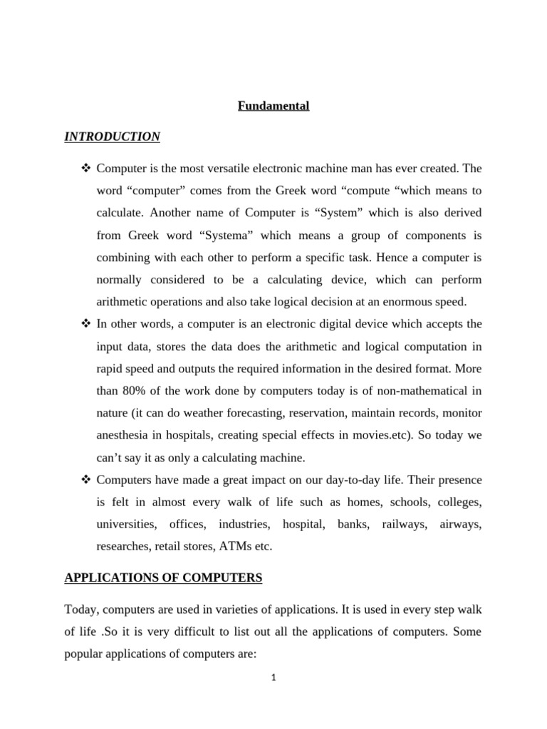 Overview of Computer Functions and Applications | PDF | Personal ...