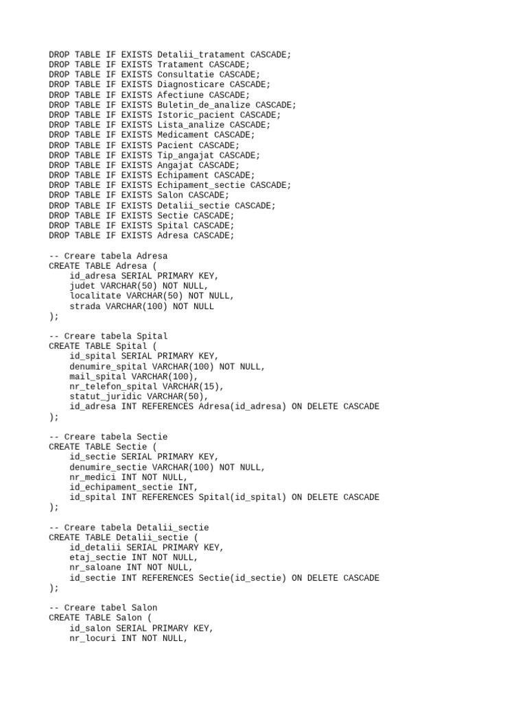 Hospital Database Schema Creation | PDF | Data Model | Information ...