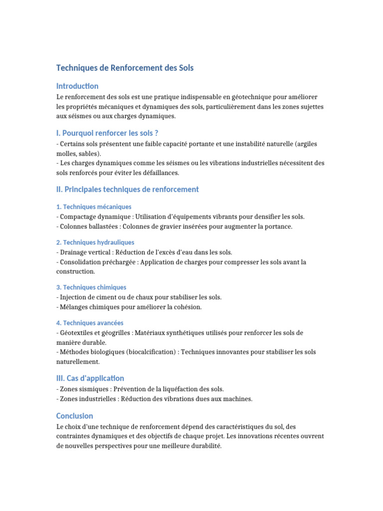 Techniques de Renforcement des Sols | PDF