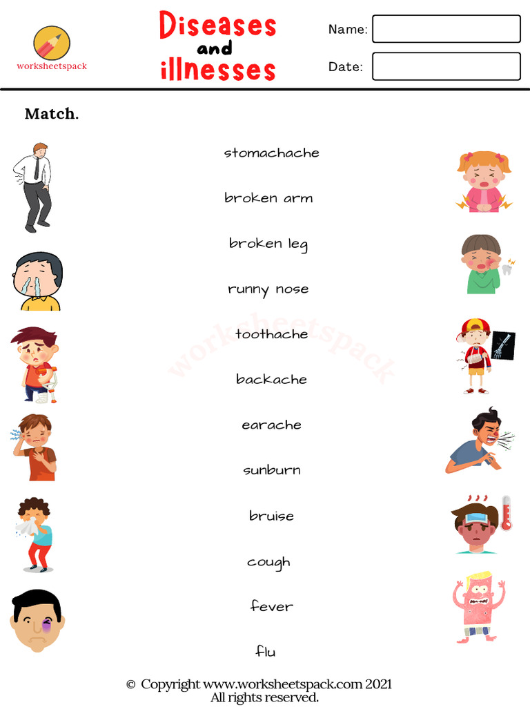 Diseases and Illnesses Matching Worksheet | PDF
