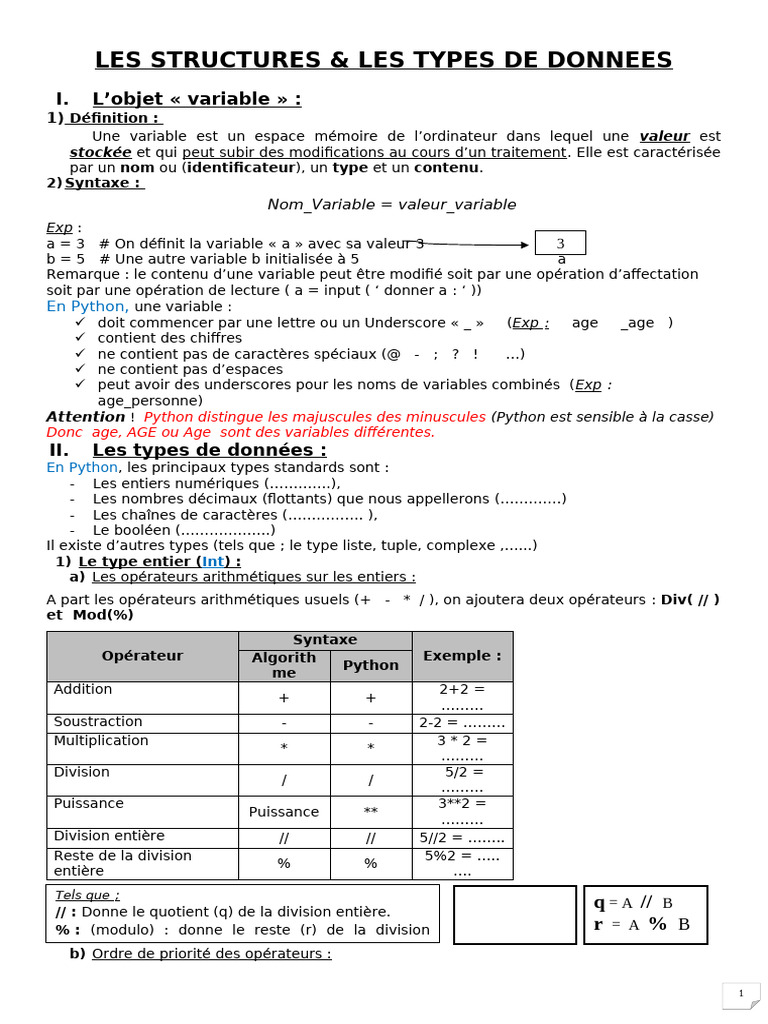 Types de données et variables en Python | PDF | Variable (informatique ...