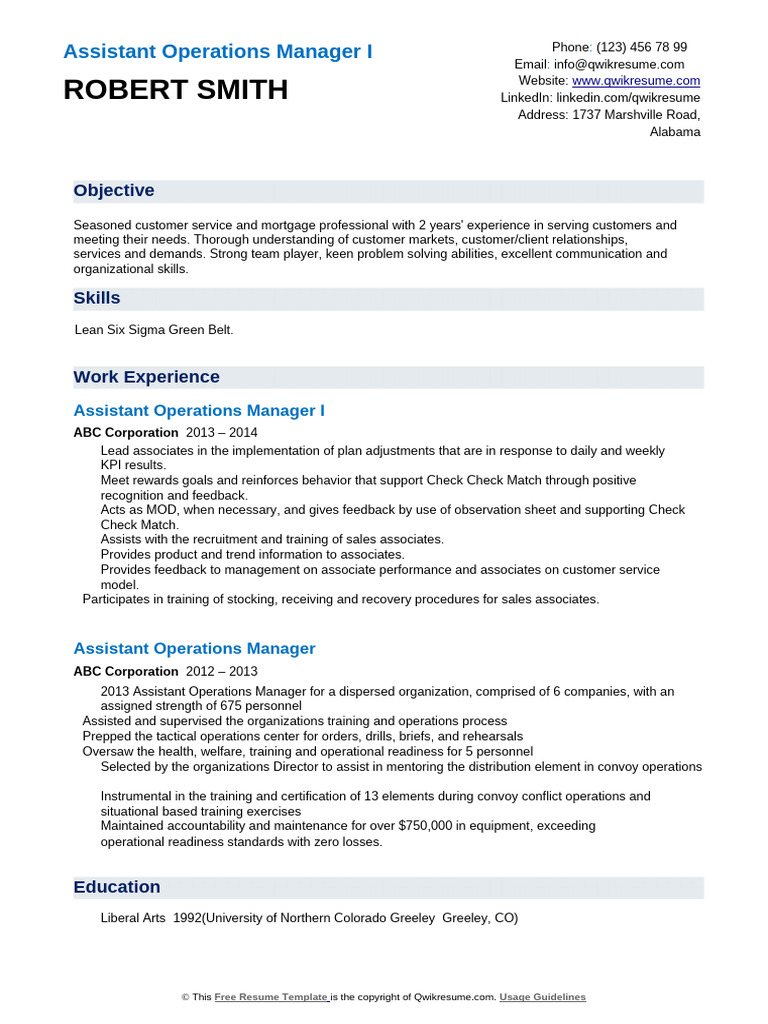 Assistant Operations Manager 1560767029 | PDF | Business