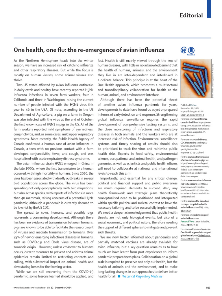 One Health, One Flu The Re Emergence of Avian Inf | PDF | Avian ...