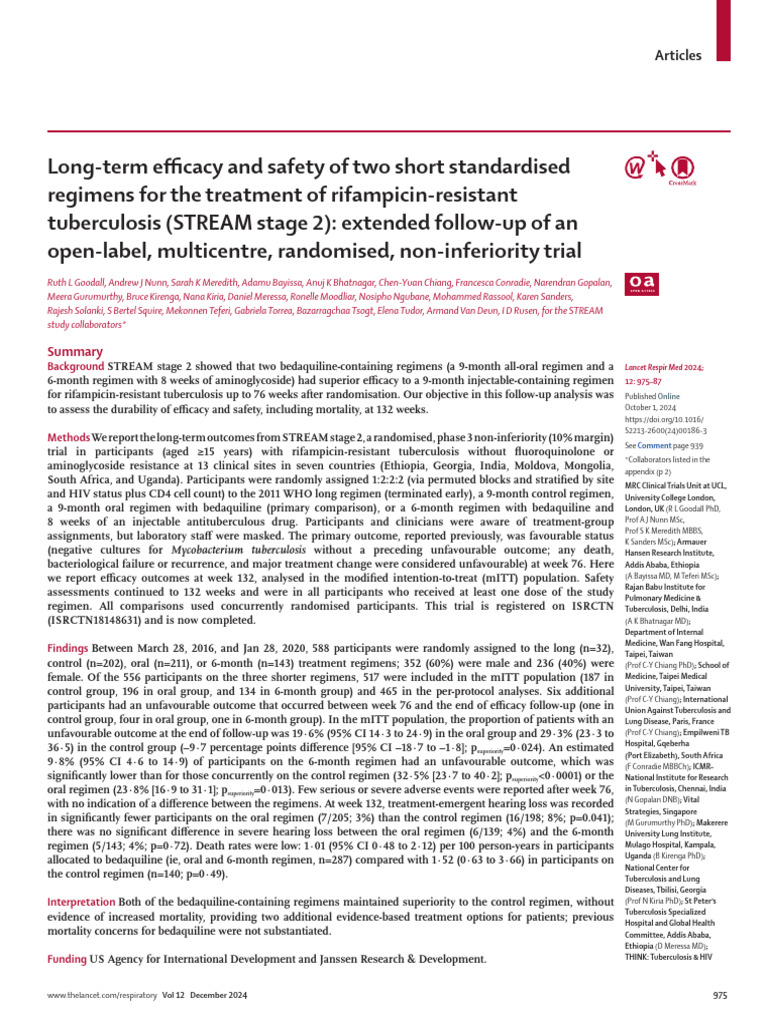 Long Term Efficacy and Safety of Two Short Standar | PDF | Tuberculosis ...