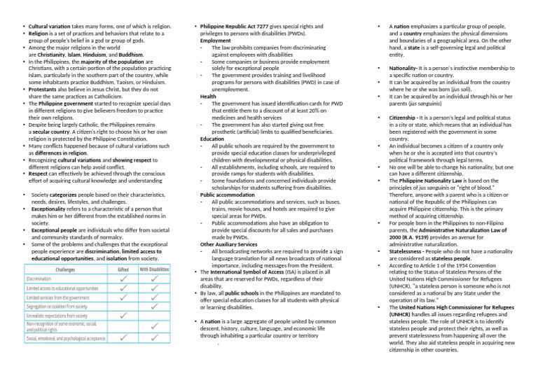 Cultural Variation and Social Differences 4 6 Handouts | PDF ...