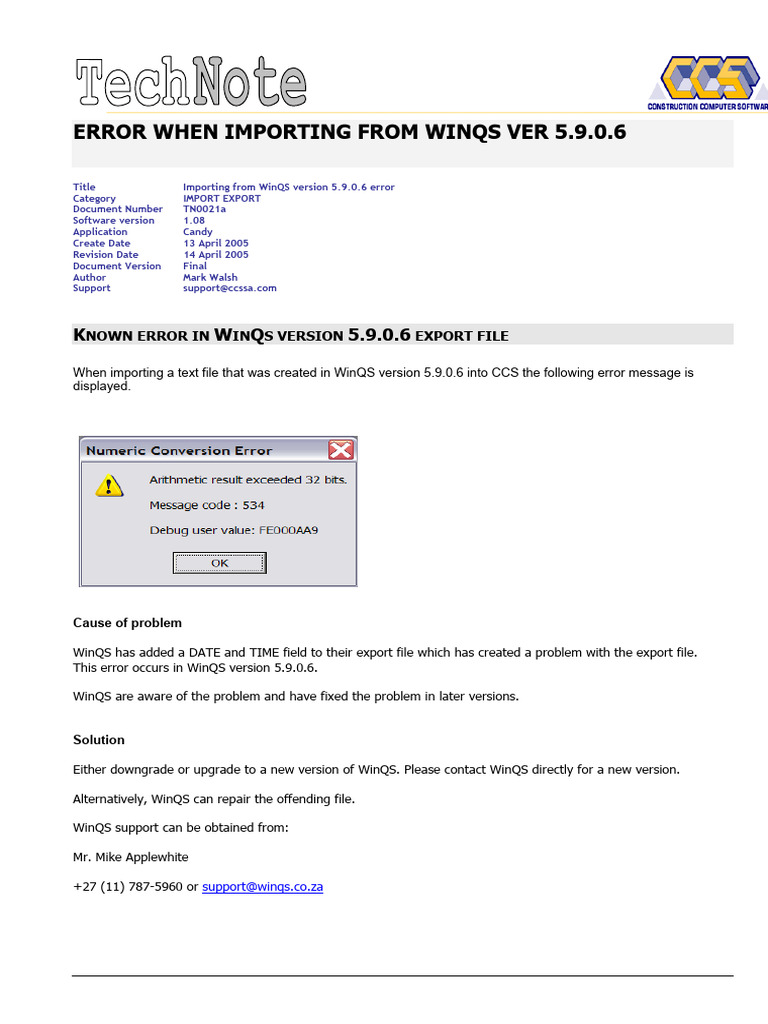 WinQS 5.9.0.6 Import Error Solution | PDF