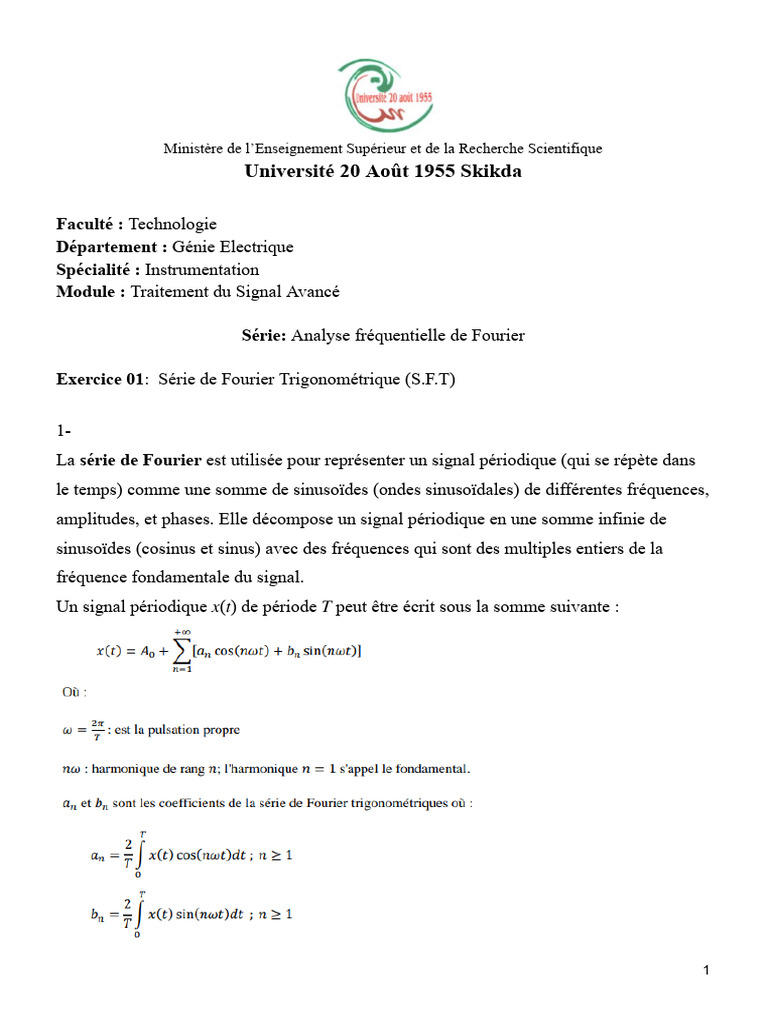 Analyse de Fourier en Traitement du Signal | PDF