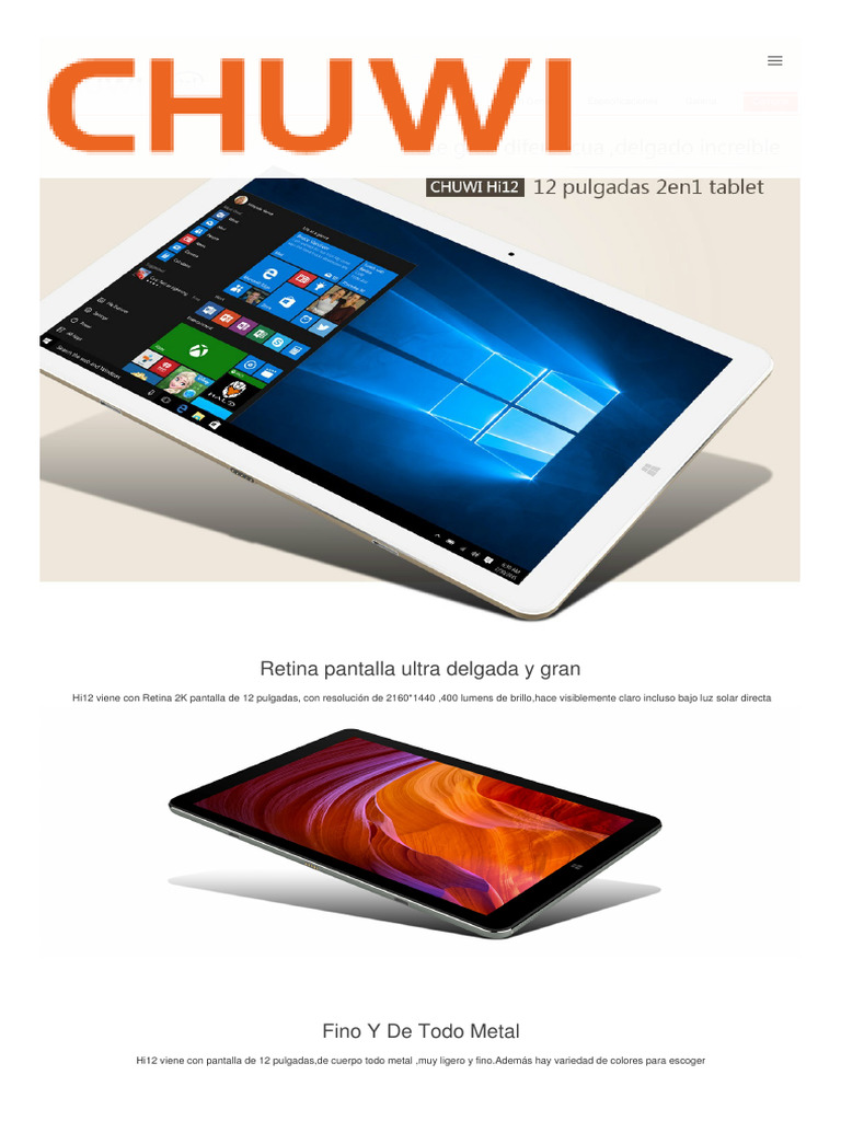 Tablet Chuwi Hi12 Chuwi 12 Pulgadas Tablet | PDF | USB | Windows 10