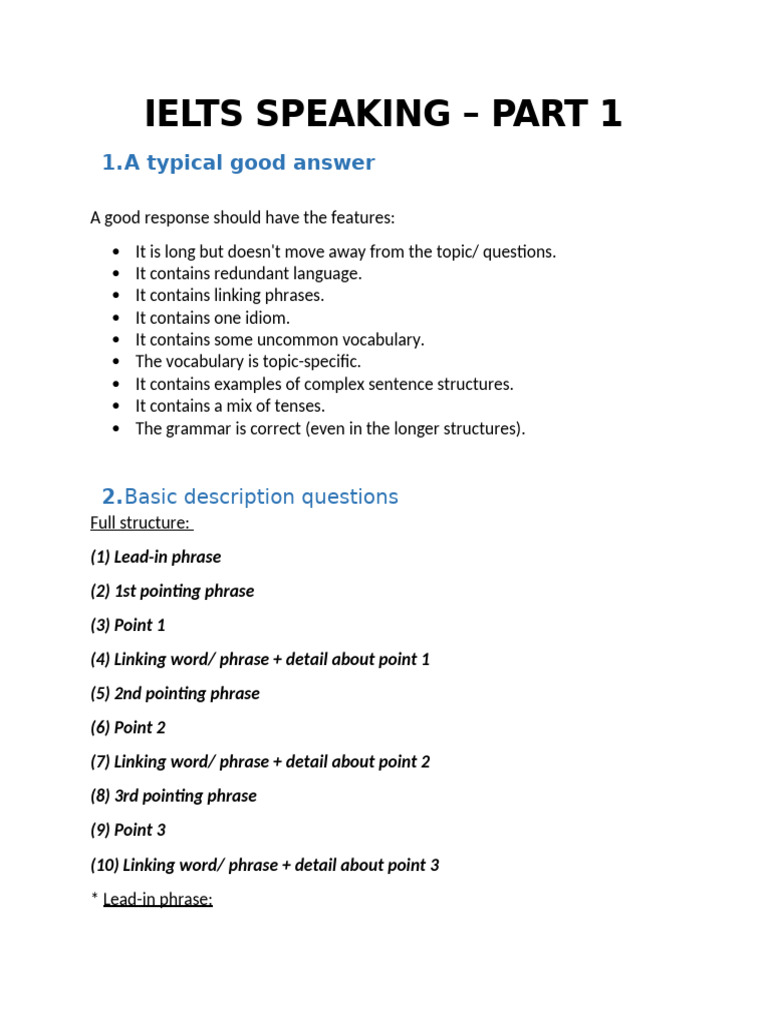 Ielts Speaking Part 1 | PDF | Phrase | Reason