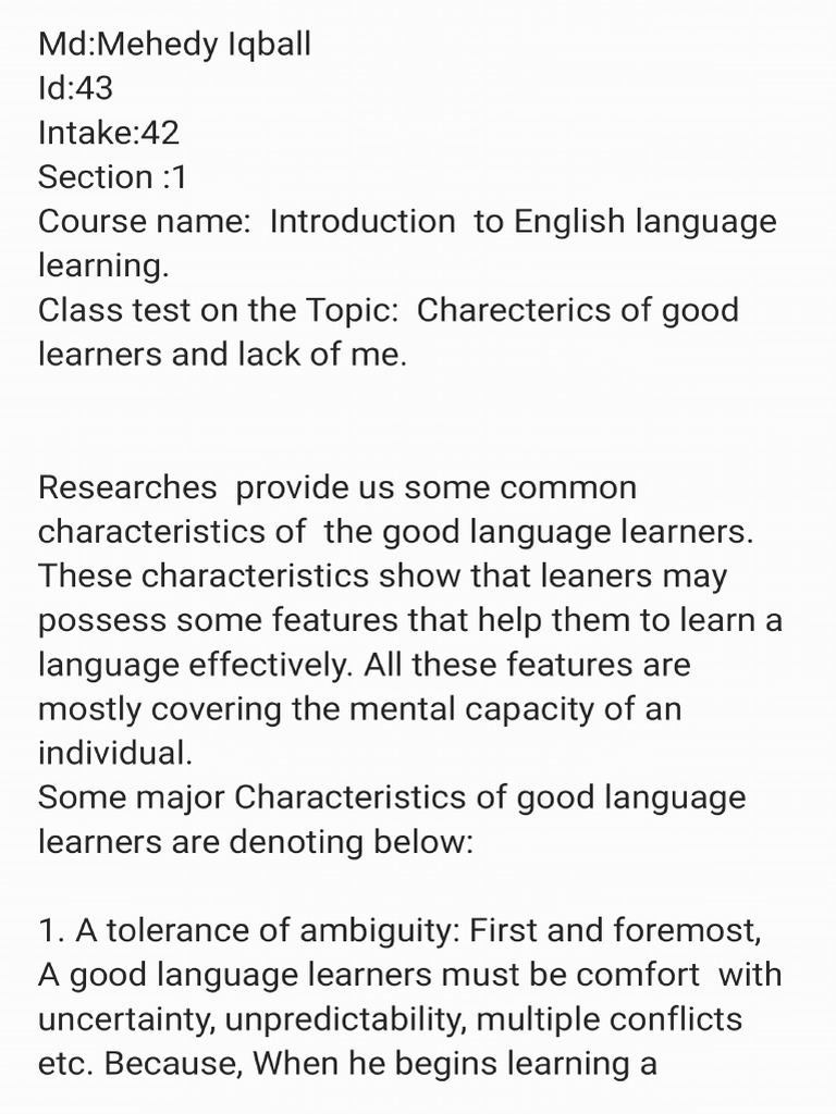 Elt Class Test, Mehedy 43 | PDF