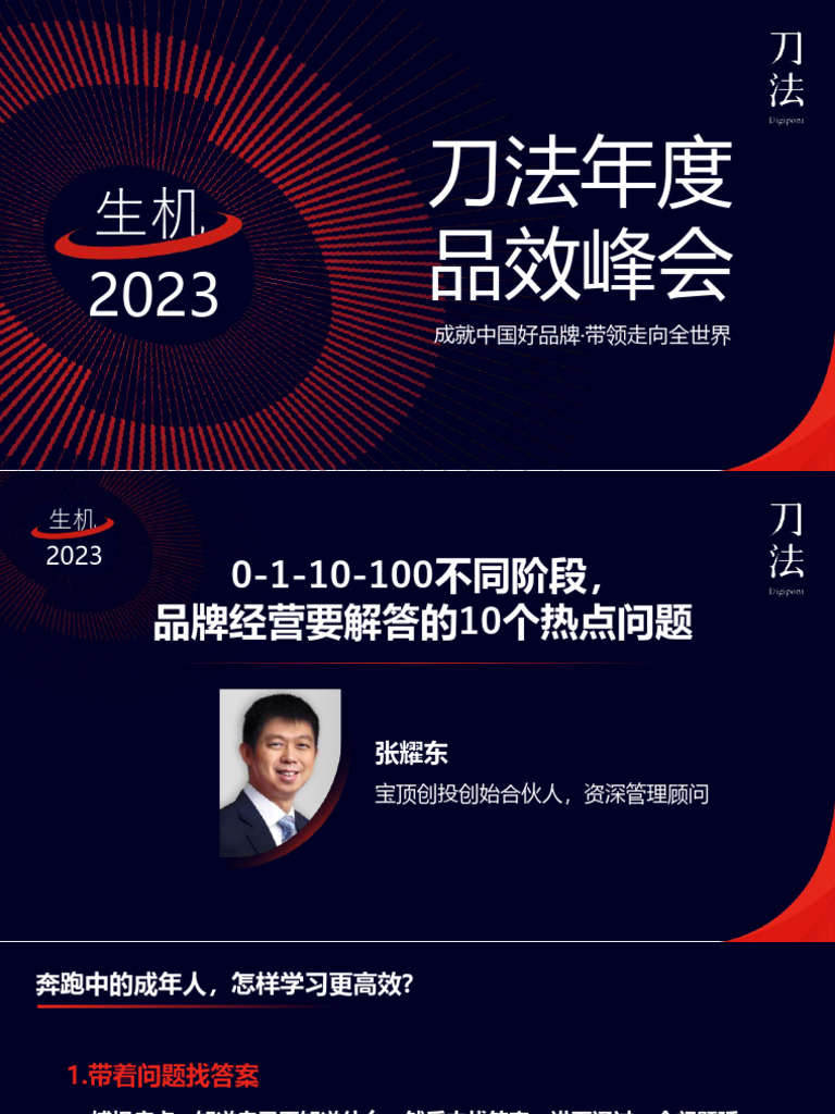 【密】张耀东：0 1 10 100不同阶段，品牌经营要解答的10个热点问题 2023刀法生机峰会 | PDF