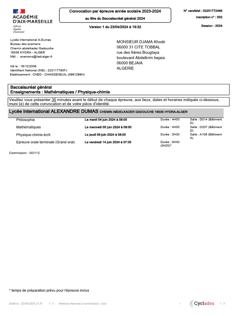 Convocation Baccalauréat 2024 | PDF | Informatique