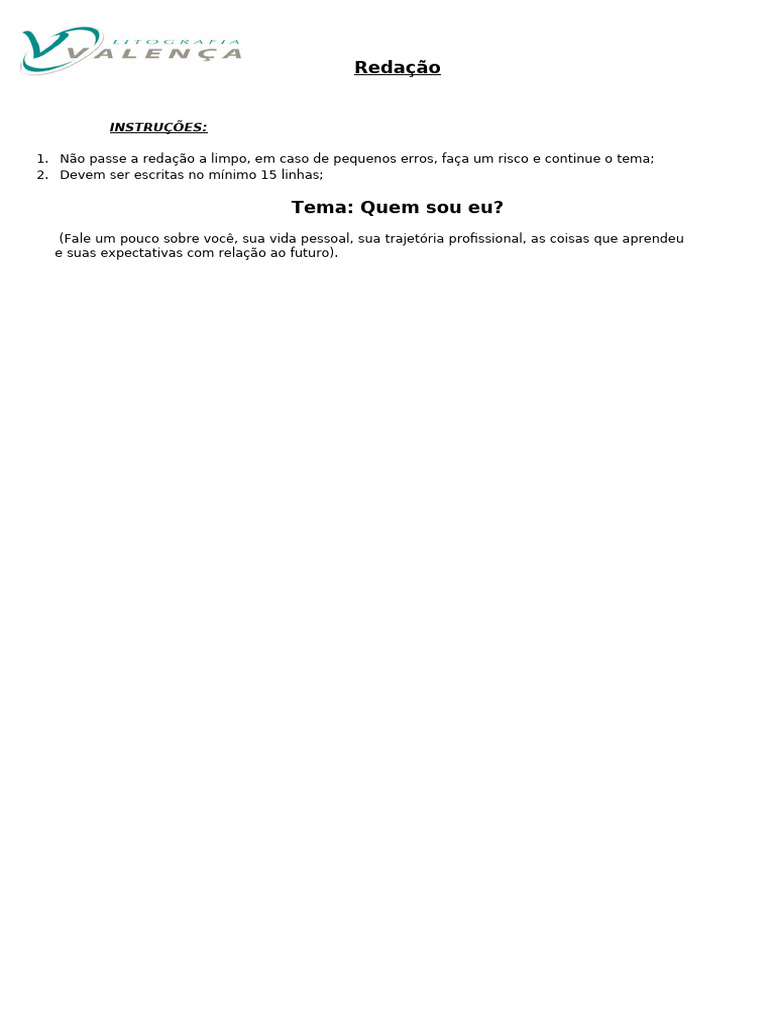 Redação: Quem Sou Eu? | PDF