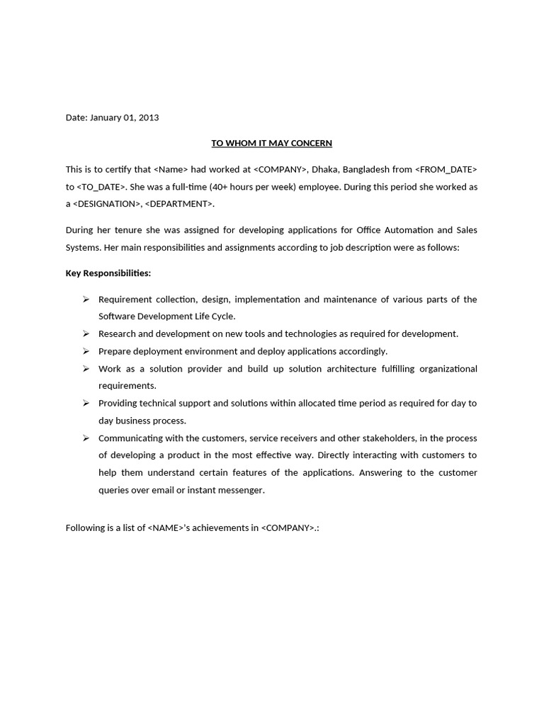 Employment Certification for Software Developer | PDF | Databases | My Sql
