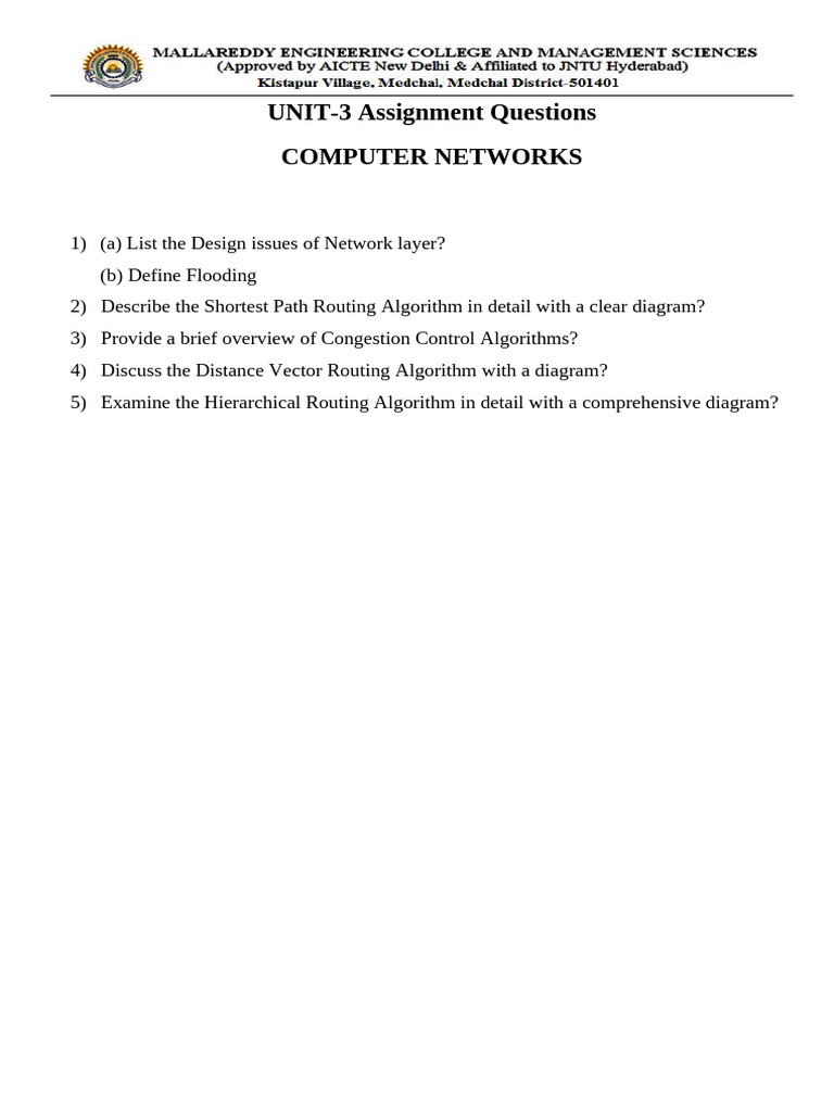 Computer Networks Unit 3 Assignment Questions | PDF