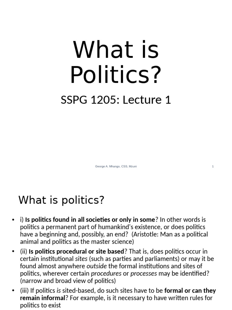 Lec 1 What Is Politics | PDF | Theory | Concept