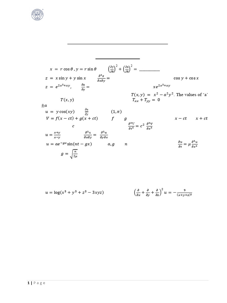 Unit-III Multivariable Functions and Partial Differentiation Tutorial ...