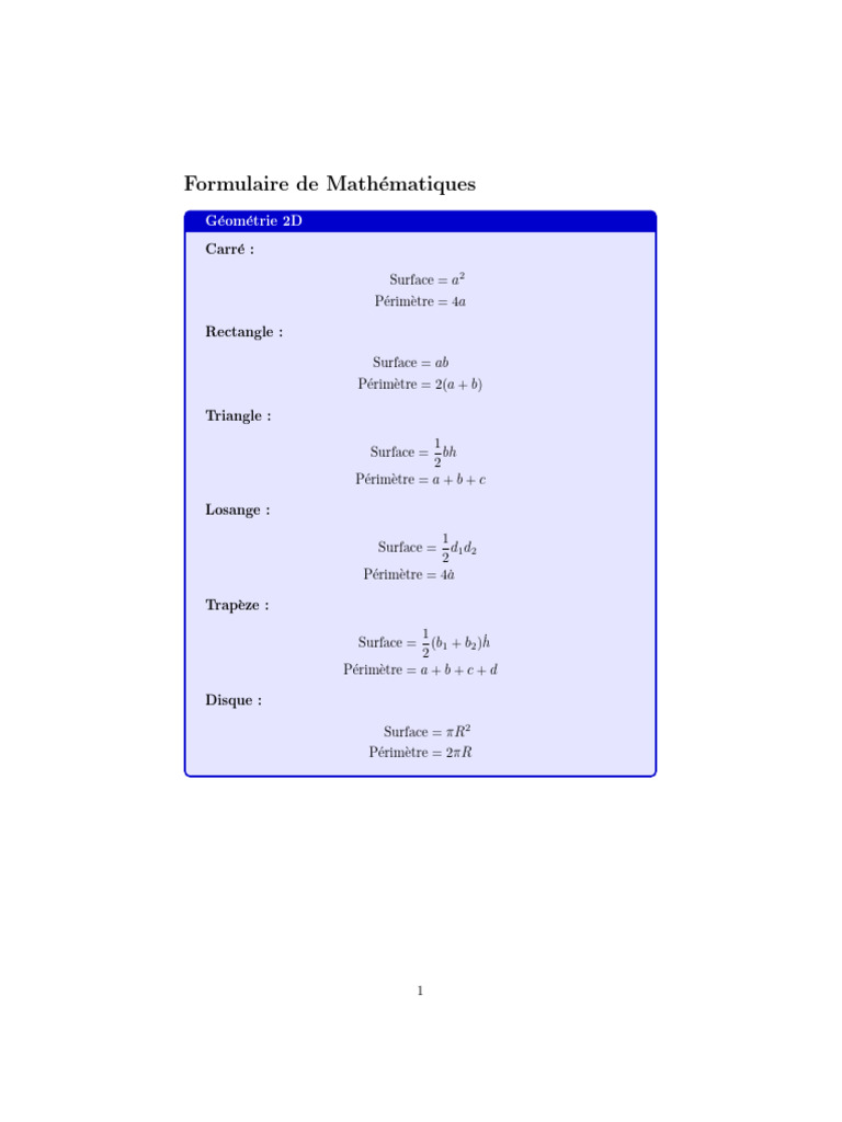 Formulaire de Mathématiques Essentiel | PDF | Analyse mathématique ...