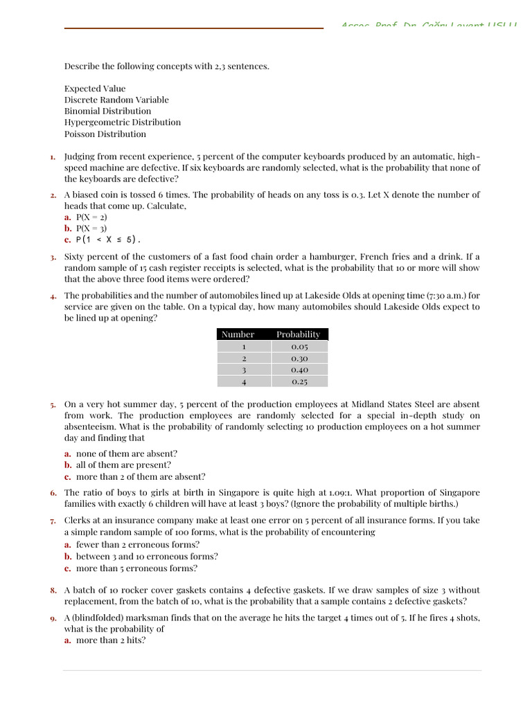 Work Sheet III - Discrete Random Variables.docx ...