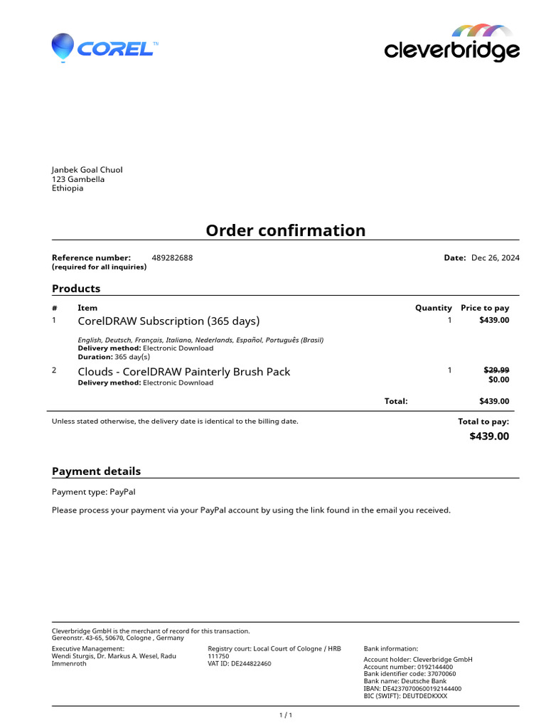 Order Confirmation: Products | PDF | Payments | Banking