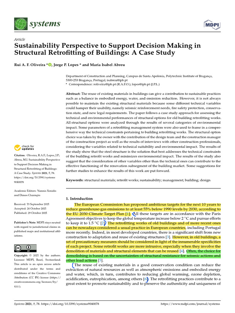 Sustainability Perspective To Support Decision Making in Structural ...