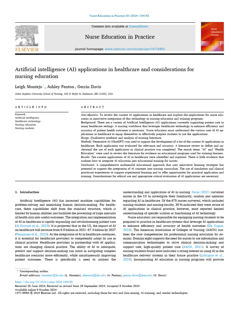 Artificial Intelligence (AI) Applications in Healthcare and ...