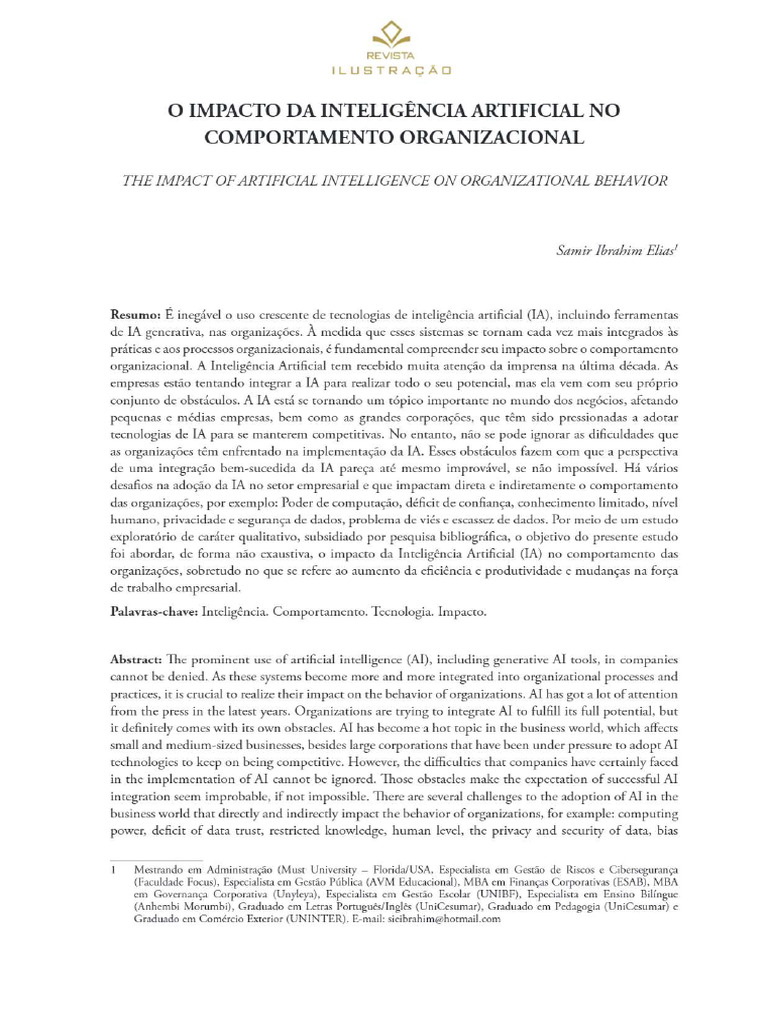 Impacto Da Inteligncia Artificial No Comportamento Organizacional | PDF