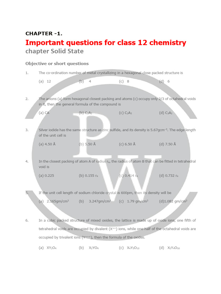 Chemistry - Solid State Q | PDF | Crystal | Crystal Structure
