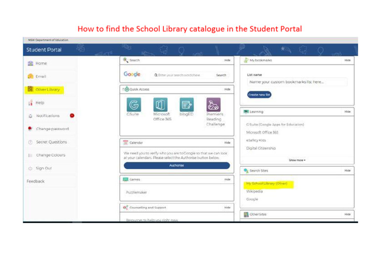 How To Find The School Library Catalogue in The Student Portal | PDF