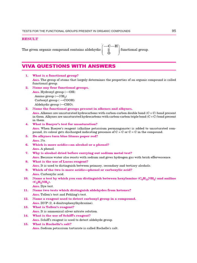Tests for Functional Groups in Organic Compounds | PDF | Amine | Alkene
