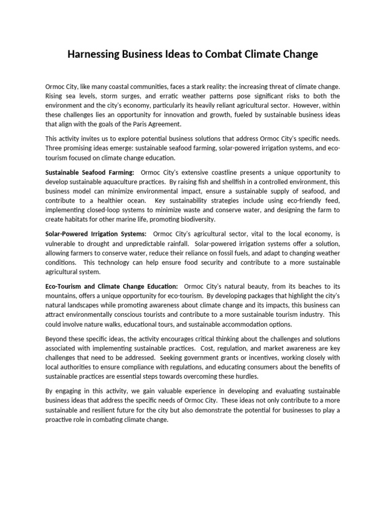 Sustainable Business Ideas for Ormoc City | PDF | Sustainability ...