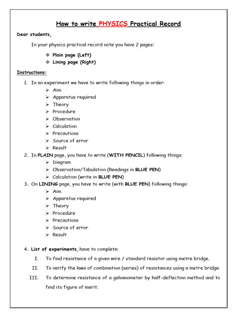 Instruction For SR - Physics Cbse Record & Project Work 2024-25 | PDF ...