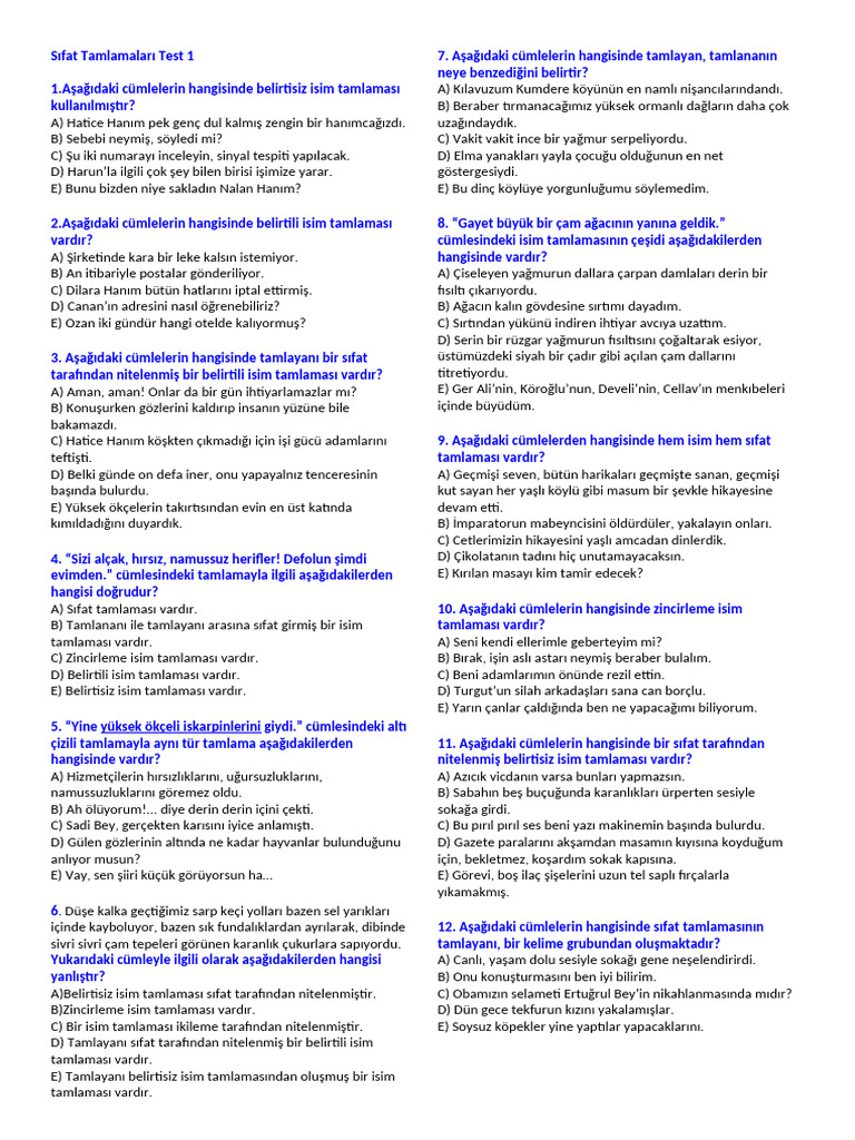 Tamlamalar Test 1 1 | PDF
