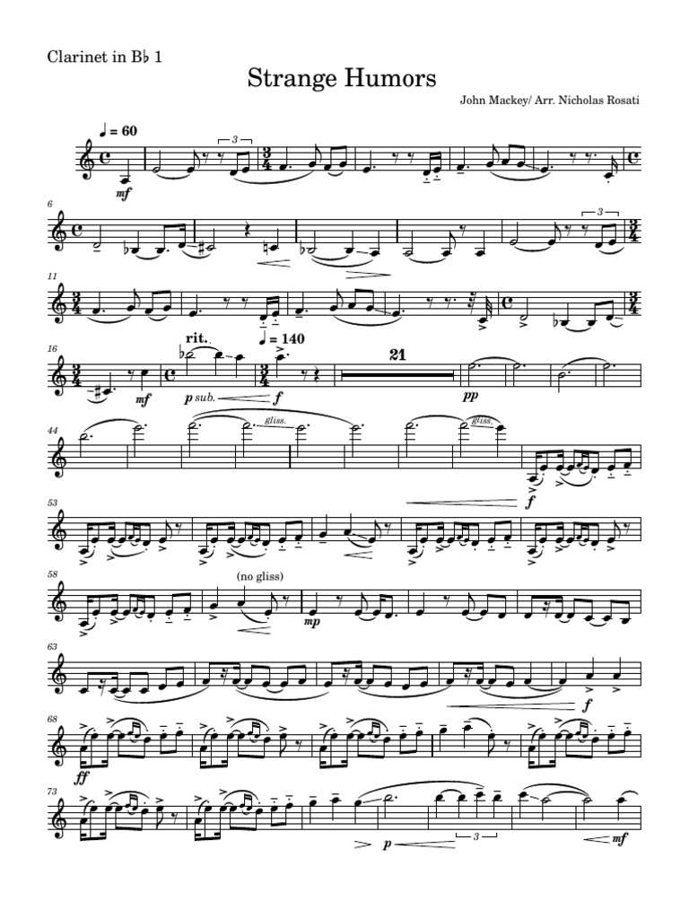 Strange Humors for Clarinet in B♭ | PDF