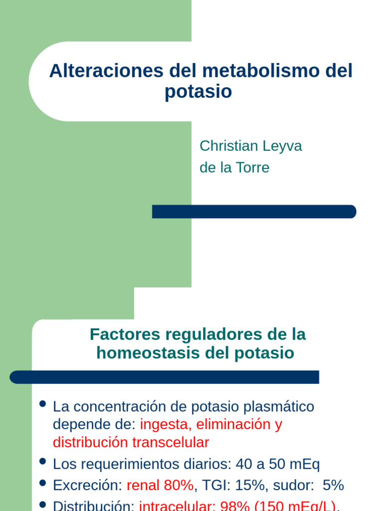 Alteraciones Del Metabolismo Del Potasio | PDF | Potasio | Química